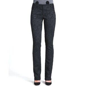 Alice + Olivia Andrew Floral-Jacquard Slim Fitted Black Trousers Pants Size 4